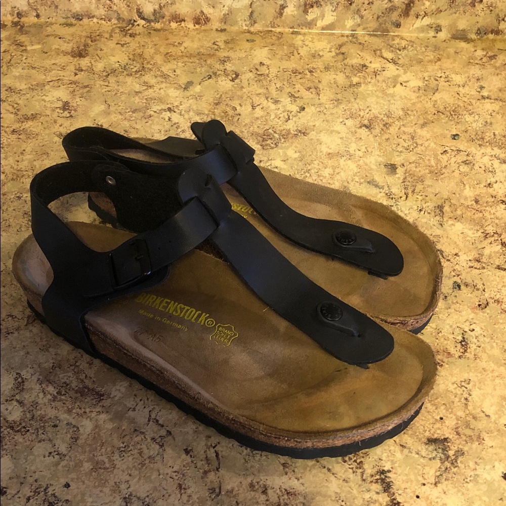 Birkenstock Black Leather T-Strap Sandals - Picture 2 of 6